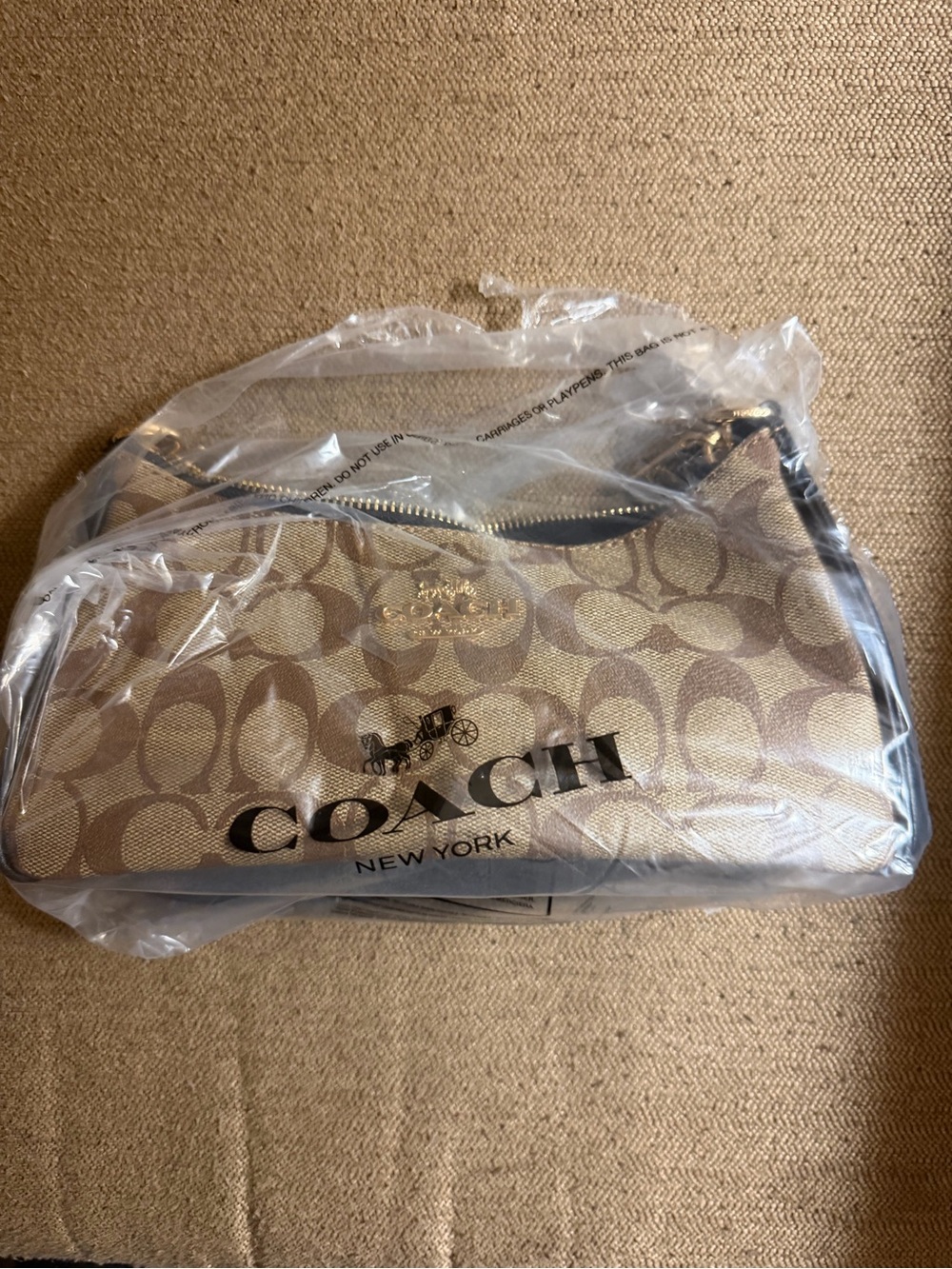 Coach Khaki and Chalk Signature Canvas Shoulder Bag